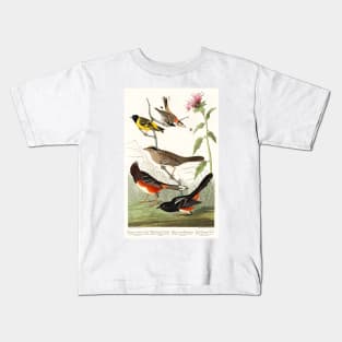 Chestnut-coloured Finch, Black-headed Siskin, Black crown Bunting and Arctic Ground Finch from Birds of America (1827) Kids T-Shirt